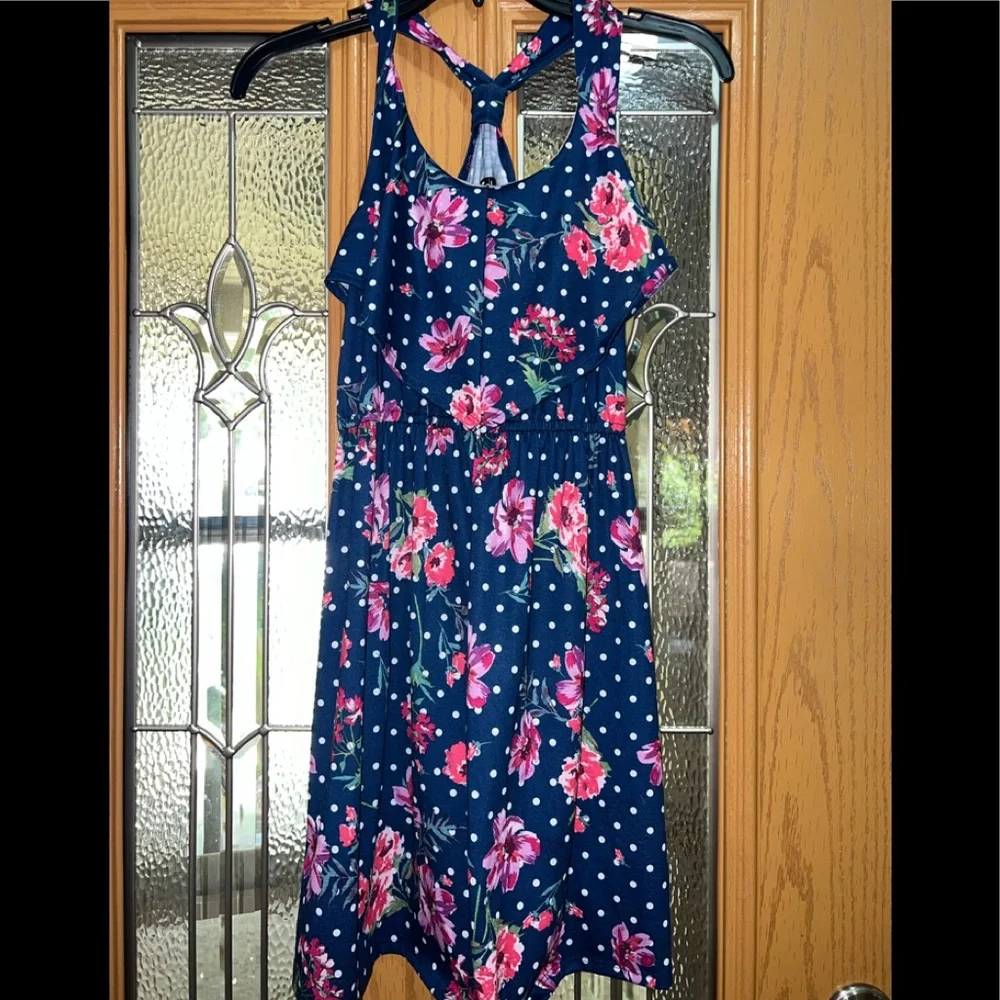 girls flower dress with poka dots - Picture 1 of 3